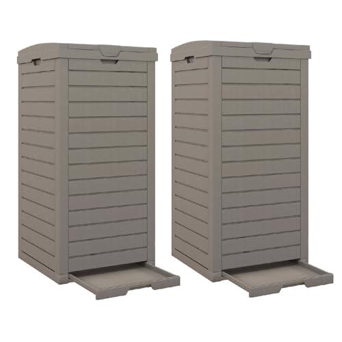 GIANTEX Set di 2 Bidoni della Spazzatura 118L con Coperchio e Maniglia, Contenitori Impermeabili per Rifiuti da Giardino con Vaschetta Estraibile per Terrazze