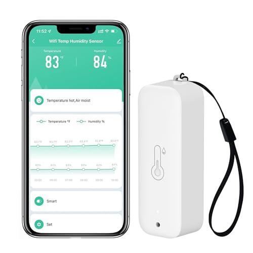 Sensore termometro igrometro WiFi: monitor intelligente della temperatura senza fili con notifica app, esportazione di memoria dati, funzione di calibrazione, compatibile con Alexa (White-1PCS)