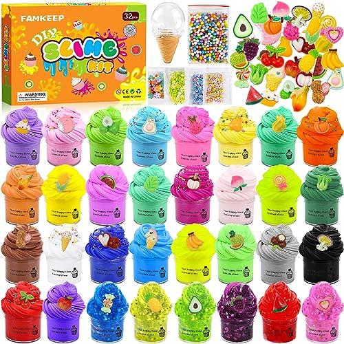 FAMKEEP Fluffy Butter Slime Set, 32 colori Fluffy Butter Slime Set,Putty Giocattoli,Crystal Slime per Bambini,DIY Slime Morbido ed Elasticizzato per Bambine e Bambini Regalo