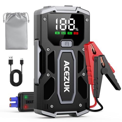ACEZUK Avviatore Batteria Auto, 3000A Avviatore di Emergenza per Auto/Moto(7.0L Gas or 5.5L Diesel) Starter Batteria Auto Portatile Jump Start con LED/LCD Booster Avviamento Auto
