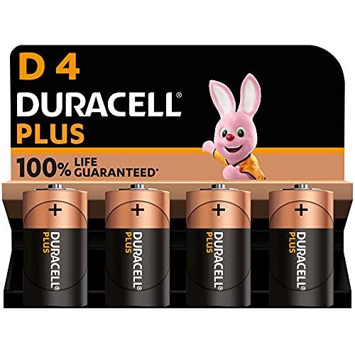 Duracell Batterie Plus D (pacco da 4) - Pile Alcaline 1.5V - Fino al 100% di extra durata - Affidabilità per i dispositivi a uso quotidiano - 0% plastica - 10 anni di conservazione- LR20 MN1300