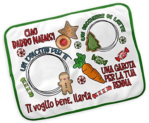 Tovaglietta personalizzata con nome bambino per Babbo Natale colazione merenda biscotti per Natale carota Notte di Natale bordo rosso o verde