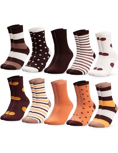 Occulto Calzini da Donna (10 Paia, Modello: Lotte) multicolori in Cotone, graziosi Calze Donna con Righe e Motivi in Diversi Colori