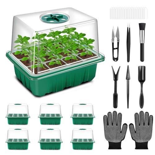 Verdenu Semenzaio, 6 Pezzi Semenzaio Germinazione, Mini Serra Rialzata Alveoli per Semina, 12 Fori Set di Propagazione dei Semi, Vassoio Germinazione per Semi con 7 Strumenti di Ventilazione