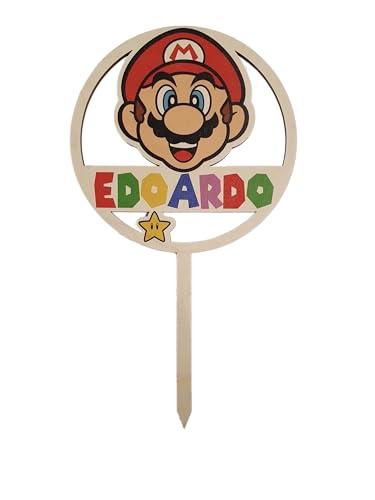 Cake topper personalizzato Mario - Decorazione da torta personalizzata il legno a colori - super