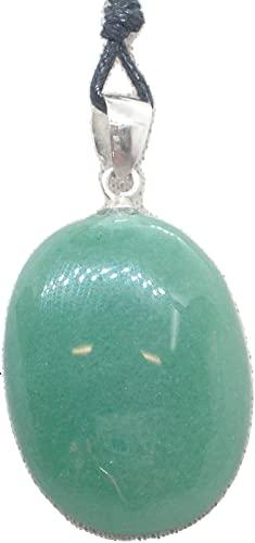 Ciondolo in Argento 925 e Avventurina naturale di colore verde - pendente pietra dura con girocollo in cordoncino nero