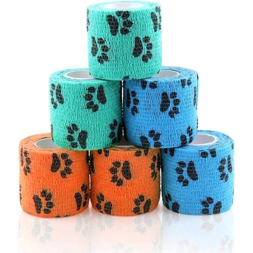 Pet Vet Wrap Benda Elastica Autoadesiva per Animali Domestici, 6 Rotoli Bendaggio Coesivo Adesivo Bende non Tessuto Fasciatura Coesive Nastro elastico 5cm x 4.5m