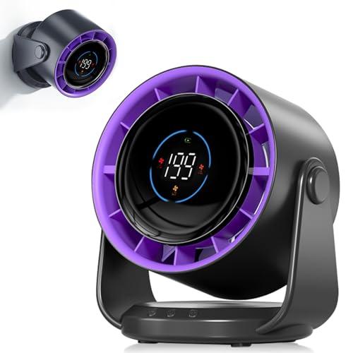 PTHTECHUS Ventilatore da tavolo, forte flusso d'aria, batteria da 5000 mAh, Pantalla LED, 1-199 velocità,ventola portatile, funzione girevole a 105°,montaggio a parete per casa,ufficio,camera