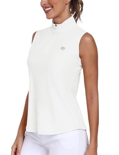 MoFiz Donna Polo T Shirt Senza Maniche Golf Camicia Magliette Estiva Traspirante Top con Cerniera Bianco L
