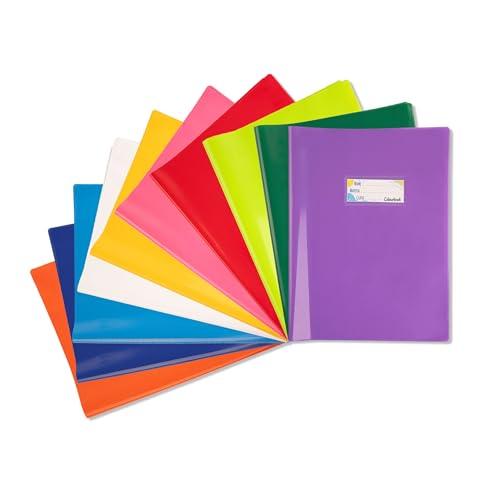 Colourbook Set 10 Copriquaderni A4 In PPL Con Aletta Antipiega, Copertine Protettive Per Quaderni Scuola, Targhetta Porta Nome E Materia, Finitura Laccata Lucida, Resistenti E Idrorepellenti