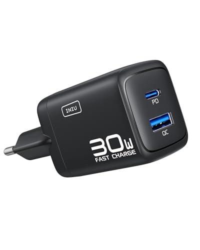 INIU Caricatore USB C, Presa 30W alimentatore, PD 3.0 compatto Caricatore Rapido, 2 Porte GaN Caricabatteria Rapido compatibile con iPad, Samsung S24 Ultra, Google, Xiaomi, Huawei ecc