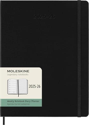 Moleskine Weekly Planner 2025-2026, Agenda Settimanale 18 Mesi Con Spazio per Note, Copertina Rigida e Chiusura Elastica, Formato XL 19 x 25 cm, Colore Nero