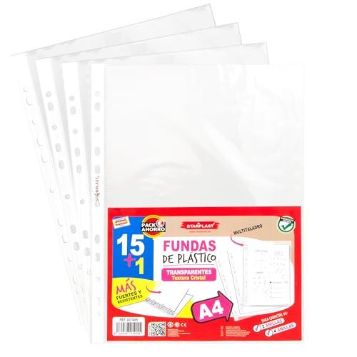Starplast 16 buste in plastica trasparente A4 Texture Cristallo, Multiplo, per cartelle a 2 e 4 anelli, standard, documenti, archivi, materiale ufficio