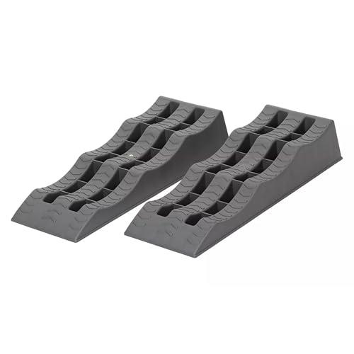BERGER | Cunei di Salita, Set di 2 Cunei di carico Frenanti per Camper, Roulotte, Caravan - Rampe di Livellamento Frenanti - Piedini stazionamento per diversi automezzi - 61 x 21,5 x 12 cm - Grigio