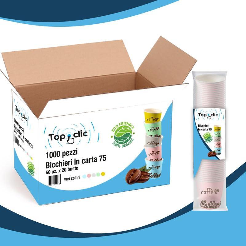 TopClic Bicchierini da Caffè Monouso in Carta - 1000 Pezzi Bicchieri di Carta Colorati, Compostabili, Ideali per Caffè, Espresso, Festa, Ufficio e Uso Domestico
