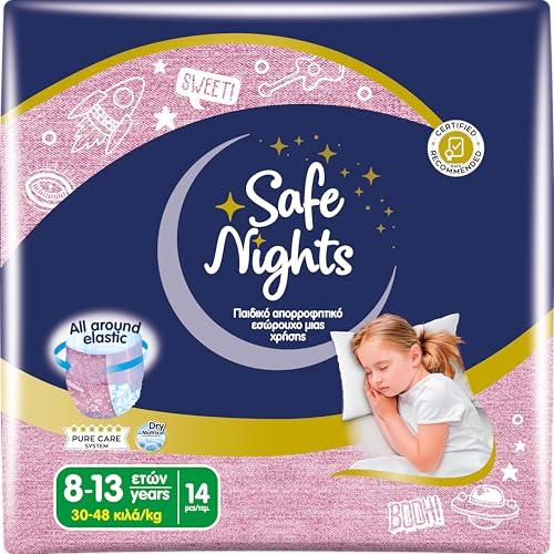 Babylino Safe Nights Girl, Mutandina Assorbente per la Notte per Bambina 8-13 anni (30-48kg), 14 Unità