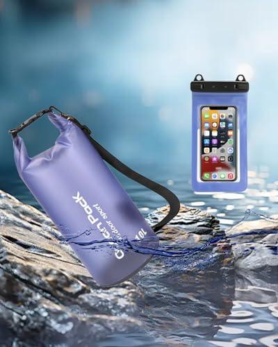 10L PVC impermeabile Dry Bag con gancio & Frosted traslucido PVC sacchetto del telefono, Drybag per kayak barca / attività all'aperto, viola