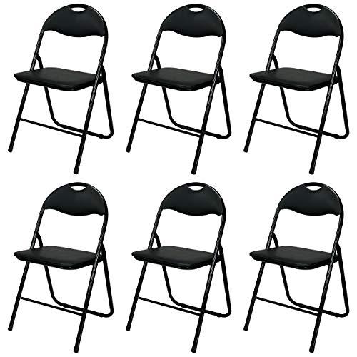 Totò Piccinni SEDIE Pieghevoli comode di Alta qualità in Metallo, Imbottite in Ecopelle Resistenti salvaspazio (Nero, 6)