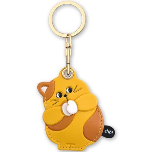 AXFEE Airtags Portachiavi in PU Pelle, Porta Air Tag per GSP Apple, Airtag Cover per Chiavi Zaini e Animale, Portatile, Anti-graffio, Mantiene un Segnale Forte - Gattino