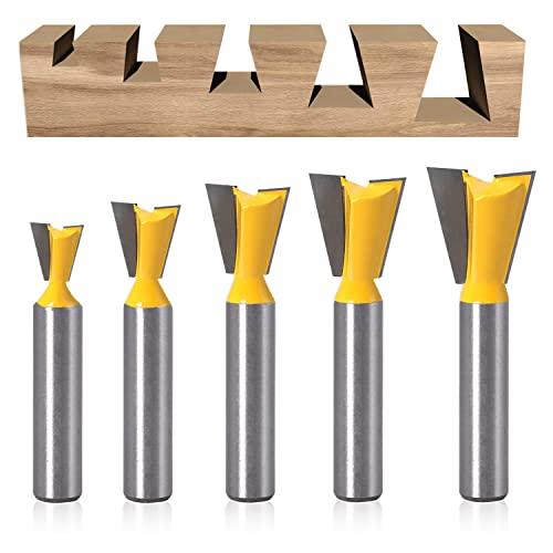 5 Pezzi Punta per Router a Coda di Rondine, Fresa per Legno Con Gambo da 8 mm, Frese Professionali per Fresatrice Verticale, per Lavorazione (1/4