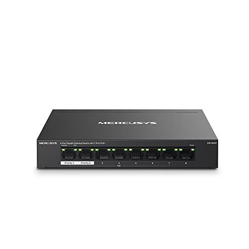 TP-Link Mercusys MS108GP PoE+ Switch 8 Porte Gigabit con 7 PoE+, 30W per Porta PoE, 65W su Tutte le Porte, 802.3af/at, Cassa in Metallo, Durevole e Silenzioso, Sdoppiatore Ethernet, Plug&Play