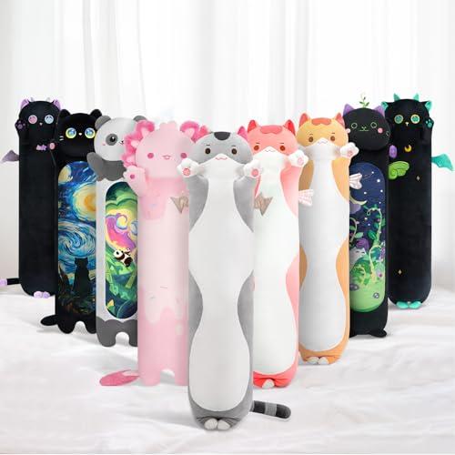 Mewaii Carino gatto peluche cuscino lungo cuscino per ragazzo ragazza animali bambola giocattoli Kawaii morbido comfort cuscino in peluche per adolescenti regalo (110 cm, il gatto grigio)