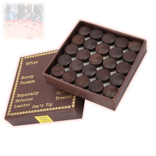 LenTLy 50 Punte per Stecche da Biliardo da 13MM, Punte per Stecche da Biliardo in Pelle Bovina con Scatola per Stecche da Biliardo da Biliardo Kit di Ricambio per Stecche da Biliardo in Pelle Marrone
