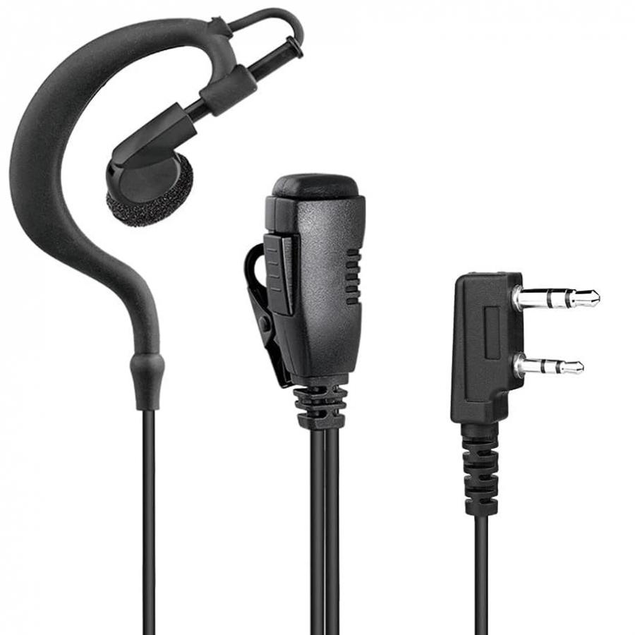 TECHZOCO Auricolare microfono PTT per trasmettitore Walkie, auricolare a forma di G, 2 pin, compatibile con Kenwood Baofeng UV-5R 888S BF-F8HP UV-82 Quansheng UV-K5 Retevis TYT Security Two Way Radio,