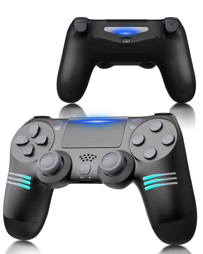 RUIZHI Controller LED per PS4 - Design a Tre Strisce, Controller Wireless per Playstation 4 compatibile con PS4/Pro/Slim/PC, con Batteria da 1000 mAh, Cavo Micro USB, 1 Pezzo, Nero