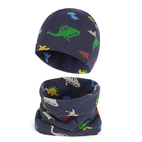 Cheerful Mario Cotone Berretto e Sciarpa Scaldacollo Coordinati per Bambini Modello Carino Neonato Cappello y Sciarpa Grigio Dinosauro 3-7 anni