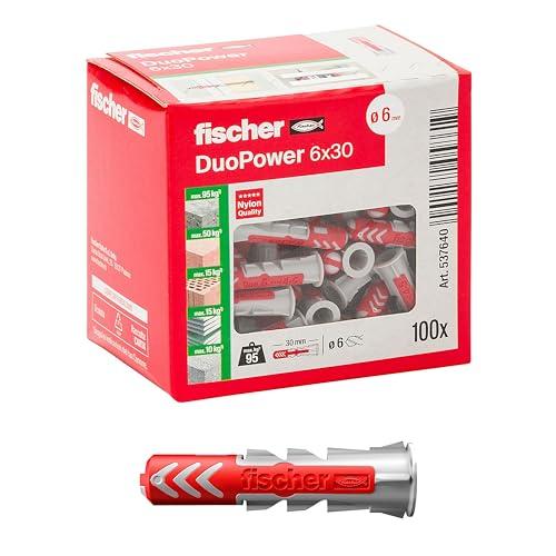 Fischer 100x Tasselli DuoPower, 6 x 30 mm, per Muro pieno, Mattone Forato, Cartongesso, 537640