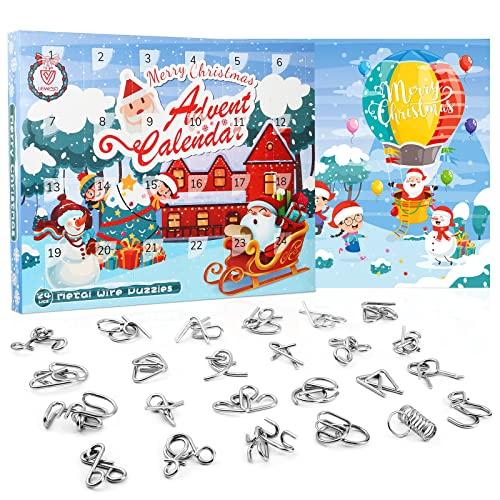 LEMESO Calendario Avvento Bambini 2025 Regali di Natale calendario dell'avvento Giocattoli Bambini 6 Anni 24 pz Puzzle Set Rompicapo in Metallo Giocattoli Educativi Intelligenza per Bambini