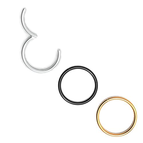 Body CAC 3 Pezzi-0.8mm×7mm Piercing Naso Piccolo Orecchini Acciaio Chirurgico,Hinged Anallergici Segment Ring Finto Nostril Piercing Trago in Acciaio-Oro/Argento/Nero