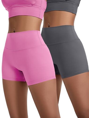 VOENXE Donna Yoga Pantaloncini Vita Alta,Palestra Leggings Pants,Controllo della Pancia Corti,Antisfregamento Elastici Morbido Shorts,Allenamento Atletico Hotpants MultiPezzi 2 Pezzi
