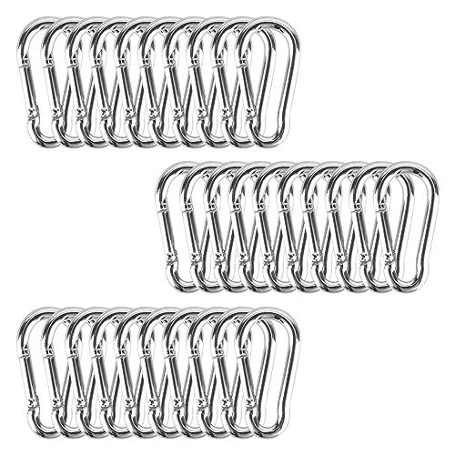 30 moschettoni in acciaio inox piccoli, 4 portachiavi a moschettone da 40 mm, in alluminio, per pesca, escursionismo, zaino (argento)