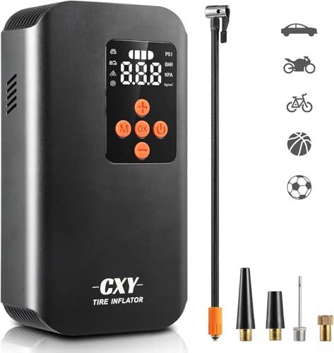 CXY 7500mah Compressore Aria Portatile Auto, Elettrico Pompa Elettrica per Bicicletta, Mini Compressore Pneumatici per Auto Ricaricabili con 4 Ugelli Diversi per Auto, Moto, Biciclette e Palloni