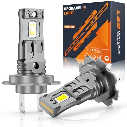 JOSHF Lampadina H7 LED, Anti-errore CSP 80 W 18000LM +500% LM 6500K Bianco Faro per Auto e Moto, Migliorata Sostituzione Lampadina alogena-1:1 Mini H7,DC12V,2 Lampadine