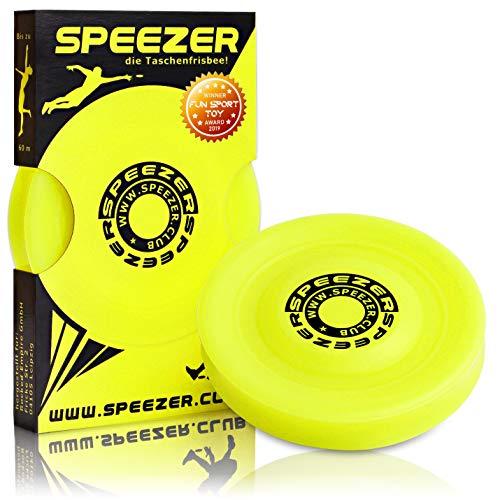 SPEEZER® Mini Frisbee – Il disco giallo neon è divertente per tutti – piccolo e morbido si adatta a qualsiasi tasca dei pantaloni ed è il gioco di lancio per bambini o professionisti