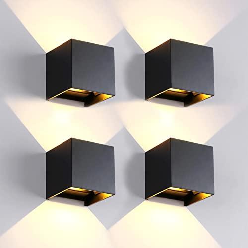 FUPE 4 Pezzi Applique da Parete Esterno/Interno LED Cubo Lampada da Parete Moderne Nero 6W 3000K Luce Caldo IP65 Impermeabile Applique Esterni Muro Quadrata Angolo del Fascio Regolabile