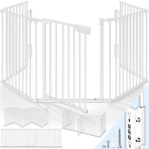 KIDUKU® Barriera di sicurezza 300 cm per Bambini e Animali | Cancelletto Griglia di Sicurezza per Camino - Preassemblato | Barriera Protettiva Pieghevole per Porte o Scale - 5 Pannelli