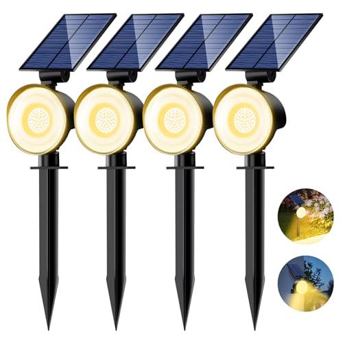 nipify 4 Pezzi Faretti Solari a Led da Esterno, 3 Modalità Luci Solari da Giardino Potenti, Impermeabile Lampade Solare per Patio, Garage, Cortile, Parete, Prato (Bianco Caldo)