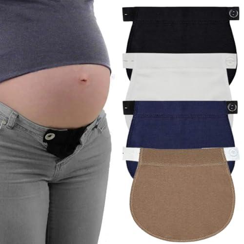 OUDQFCJ 4 Pezzi Estensori Cintura Premaman in Cotone Elastico Regolabili, Estensori per Pantaloni e Cintura Gravidanza, Prolunga per Donne Incinte, per Gonne