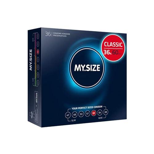 MY.SIZE Preservativi classici misura 5 | 60 mm di larghezza | 36 pezzi confezione mega | premium extra sottili | fedeli al tatto | 0,07 mm di spessore delle pareti