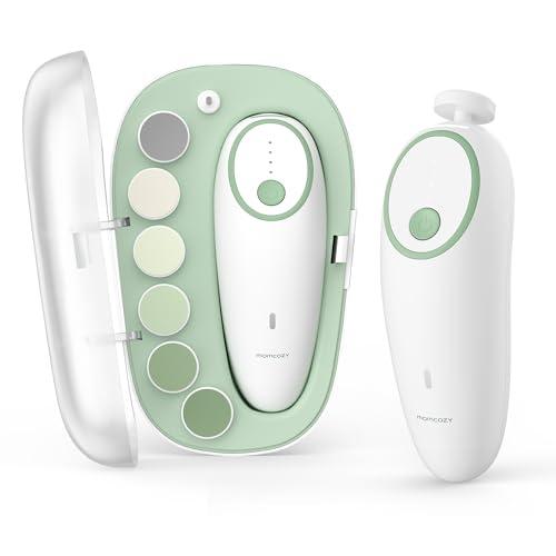 Momcozy Elettrica Lima per Unghie per Bambini, Tagliaunghie Elettrico Ricaricabile per Dita dei Neonati, Luce Delicata a LED a 360°, Sicura Tagliaunghie Cura per Bambini, 7 Strumenti di Ricambio