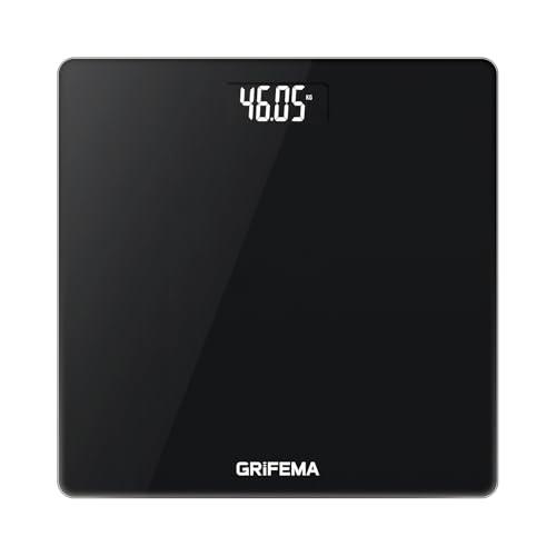 GRIFEMA GA2001-1 Bilancia Pesa Persone con Display LCD, Bilancia da Bagno con Design Moderno, Max 150 kg Precisione 50 g, Facile da Leggere, 26x26 cm, Nero