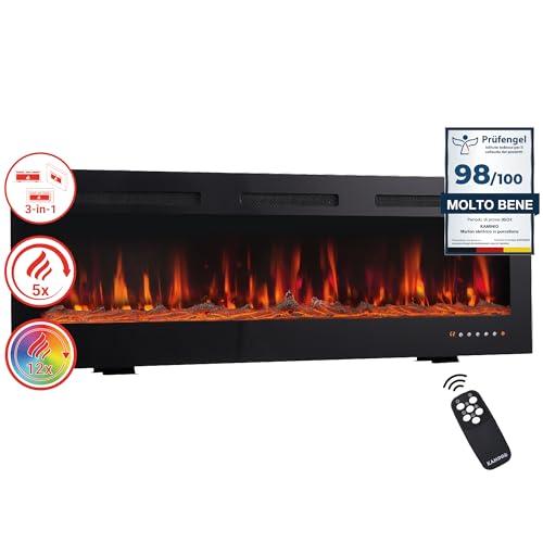 KAMINIO Camino elettrico MARLON - Caminetto elettrico 3-in-1 con riscaldamento, effetto fiamma 3D, 12 colori di fiamma, telecomando (42 pollici)