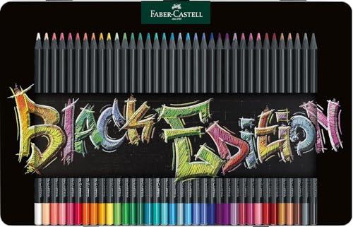 Faber-Castell 116437 Black Edition 36 Matite Colorate, Astuccio in Metallo, Resistenti alla Rottura e Impugnatura Ergonomica, Valigetta Colori per Colorare su Carta Chiara e Scura