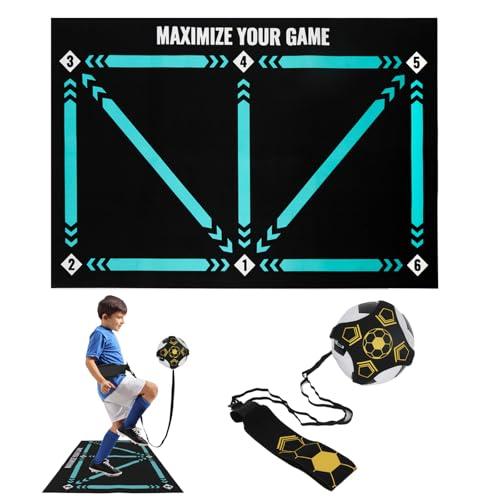 Auveach Tappetino da Allenamento per Calcio 60 x 90 cm con Cintura Regolabile da Allenamento da Calcio Tappeto Calcio Allenamento Silenzioso Antiscivolo per Bambini Adulti (Nero)