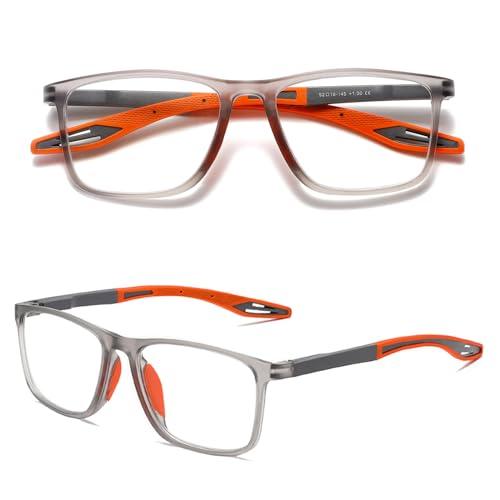 Hubeye Occhiali da lettura sportivo da uomo e donna Lettori ultraleggero TR90 Confortevole Flessibile Occhiali anti luce blu (Arancione, 1.75)