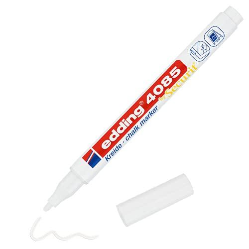 edding 4085 Pennarello a Gesso - Bianco - Punta tonda 1-2 mm - Penna a gesso per lavagna cancellabile - per scrivere su finestre, vetro, specchi - inchiostro opaco altamente coprente